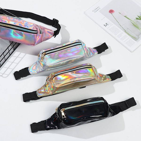 2ST Nya holografiska midjeväskor med laser SVART&ROSA black&pink