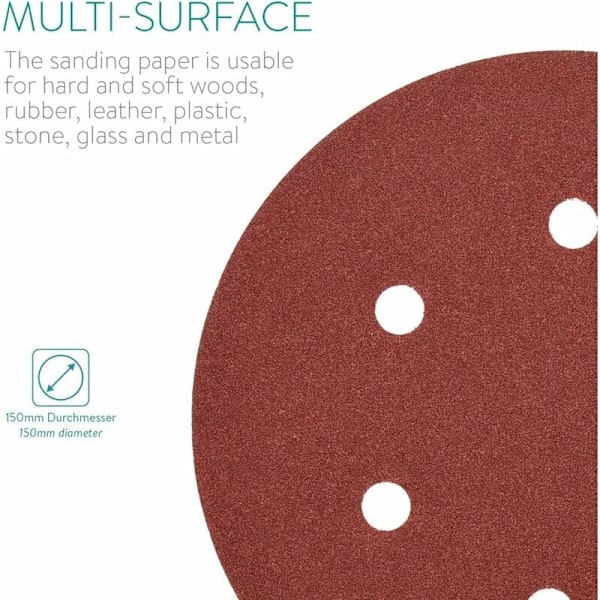 50x Runda Slippapper - Sandpapper - Kardborreslippapper - Korn 40 till 400 - Diameter 150 mm