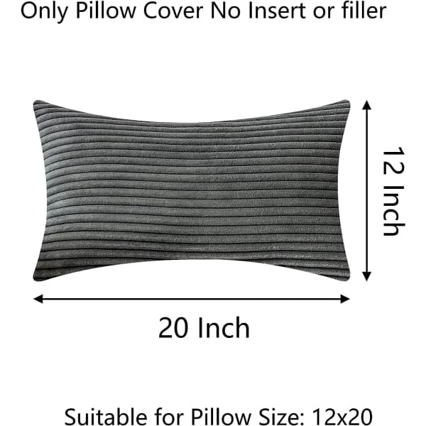 IC Soffkuddar 12 x 20 Manchester avlångt set med 2 dekorativa kuddar för bäddsoffa, 12 x 20 tum, mörkgrå