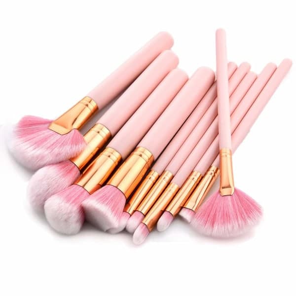 IC Makeupbørster 10 stk Rosa træhåndtag Nylon