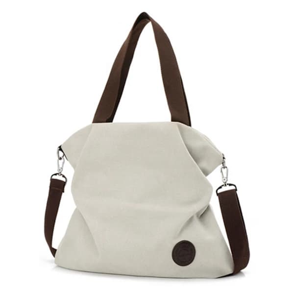 Large Cream White Reusable Canvas Shopping Bag with Large Capacity, Shape-Retaining