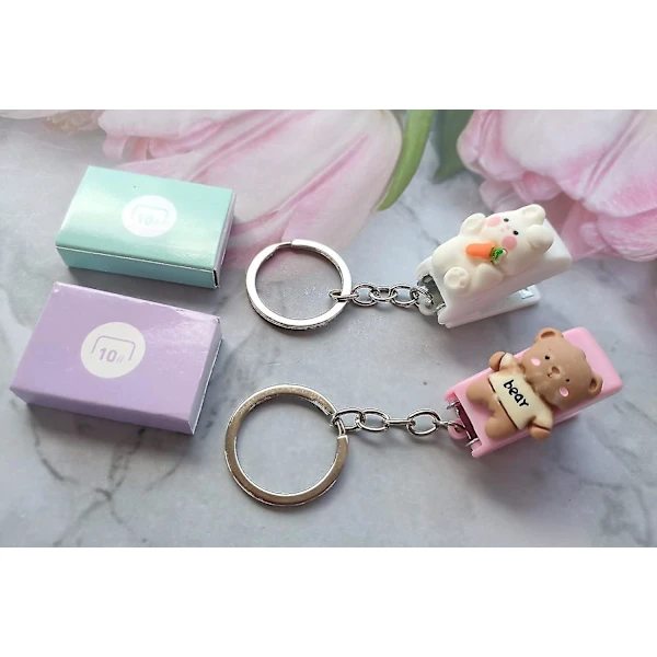 Portable Mini Stapler with Keychain, Rabbit Stapler Set with Cute Bear Case Keychain