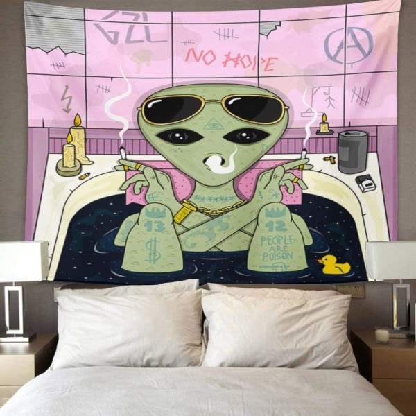 IC Alien Røg og Chill Gobelæng i Badeværelset Røg Briller Hjemmeindretning Væghængning til Stue Soveværelse (73*95cm kort luv)