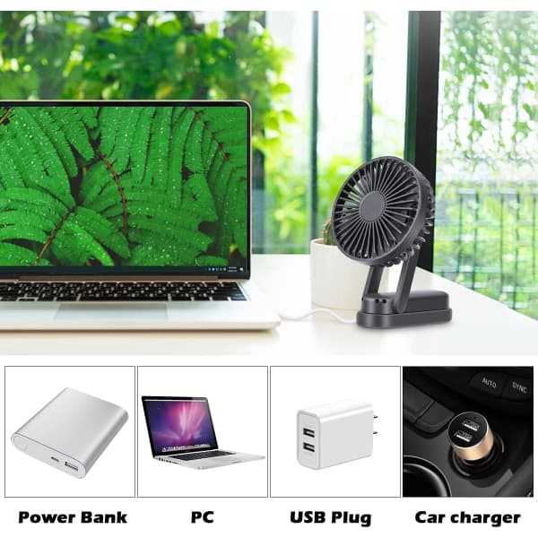 IC Bærbar USB-ventilator, mini-portabel udendørs ventilator, 2500mAh 3 hastigheder