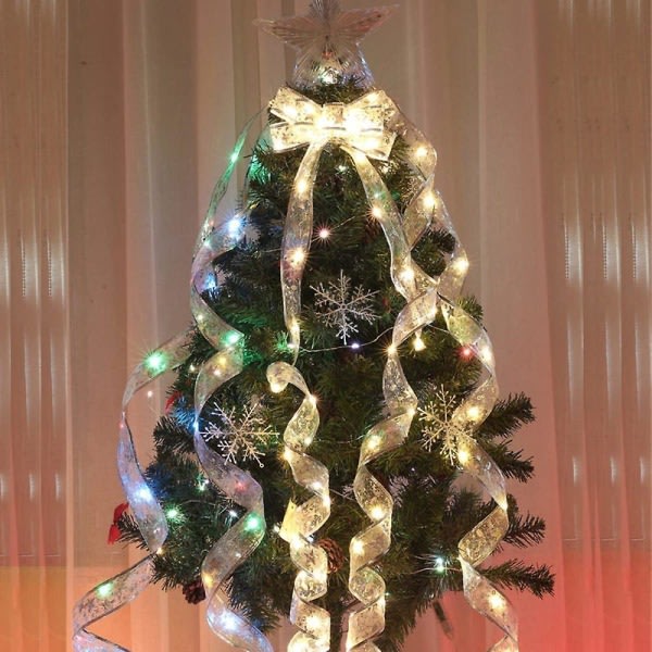 IC Christmas Tree Ribbon String Lights,led String Party Decor Lights Fönstergardin 40 Lamp Led Light (flerfärgad, Silver)