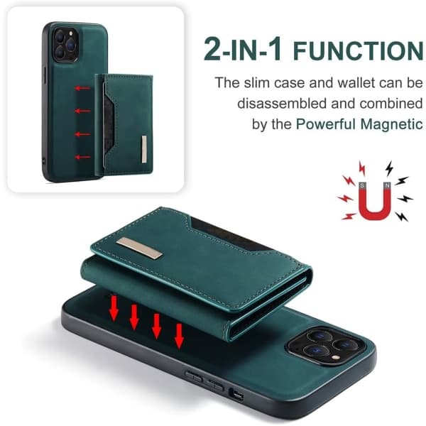 IC Læderpungcover til iPhone 14 Pro Max etui med kort grøn