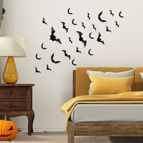 IC 88 kpl 4 kokoa Halloween-koristeet PVC 3D-lepakot Seinäkoriste Halloween-juhlatarvikkeet Pelottavat lepakot Seinäkoriste (mustat)