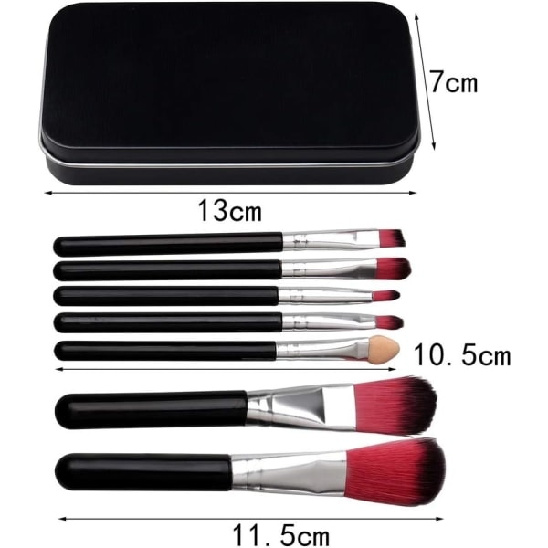 7 delar set, foundation ögonbryn eyeliner borste - rosa med case(svart) Black