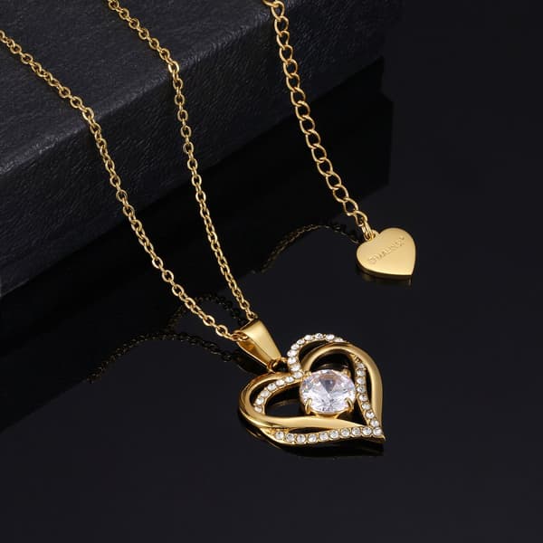 Dobbelt Hjerte Halskæde til Kvinder, Forgyldt Rustfrit Stål Vedhæng med Cubic Zirconia, Justerbar 40-45cm, Gave til Hende