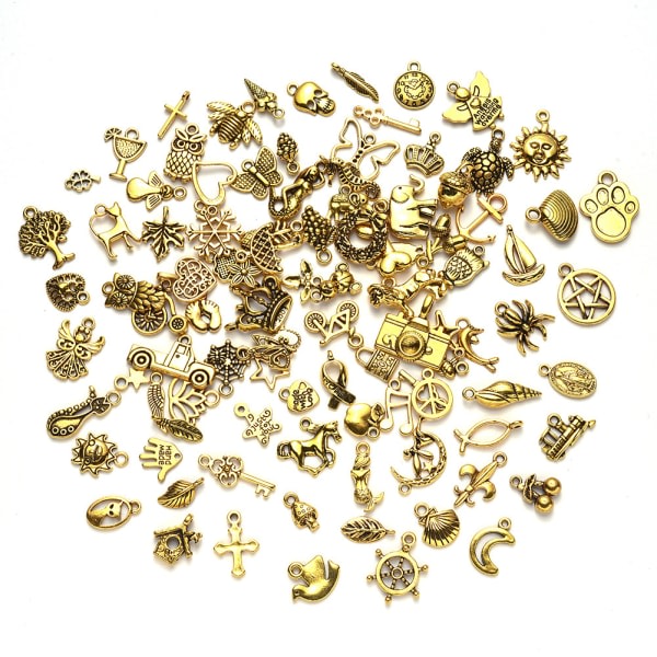 IC 100 st Tibetansk antik guldberlock blandede hængende gør-det-selv til armbånd halsbånd Smycketillverkning og hantverk