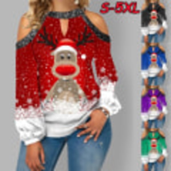 IC S-5XL Christmas Elk Print T-paita damkläder för kvinnor red S