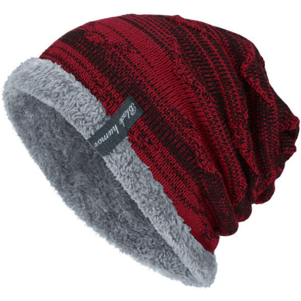 Dam varmare vinter stickad slouch mössa skidhatt Wine Red