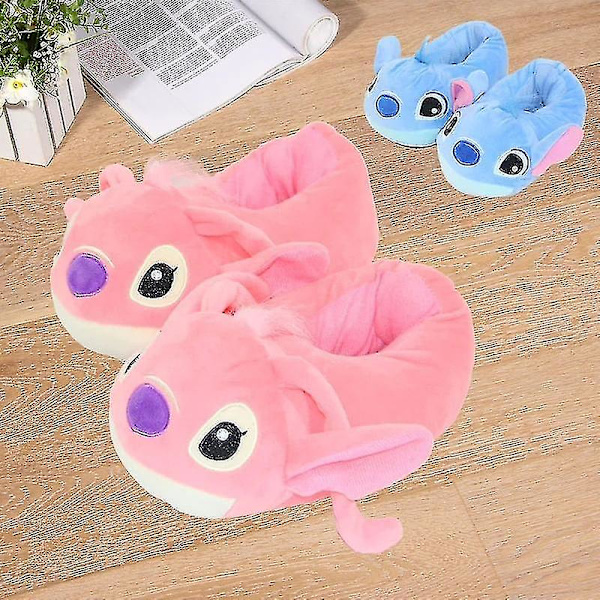 Stitch Angel tøfler for kvinner og jenter, fluffy og varme vintersko, tegneserie tøfler for gutter og voksne