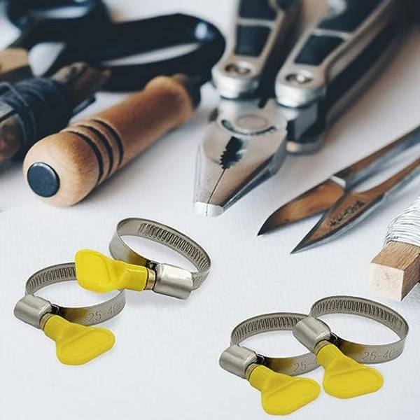 IC-paket med 10 slangklämmor i rostfritt stål, 25-40 mm med vingmutter (25-38 mm gul) | 9 mm slangklämma för pool, tvättmaskin, bil