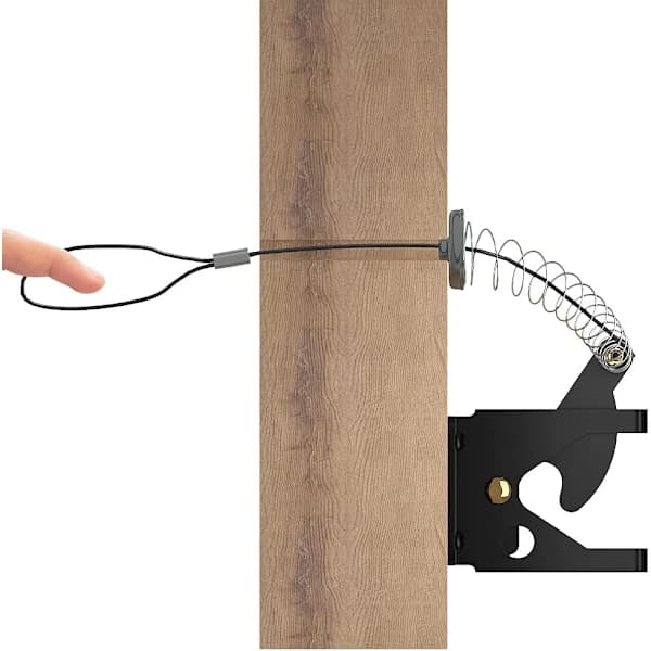 Self-locking carbon steel gate latch, black/lock post mounting with stainless steel spring cable pull