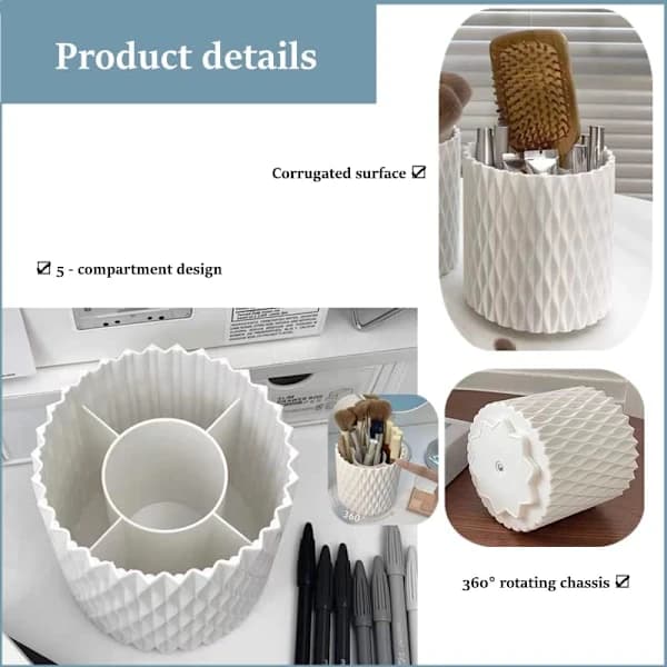 360° Rotating Makeup Organizer - Desk Organizer - Vanity Organizer with 5 Compartments