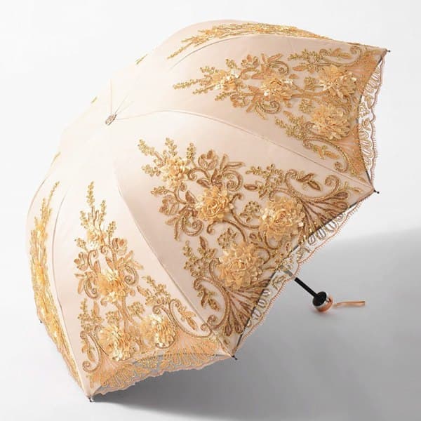IC Solparasoll, brodert, med blondering, anti-UV-beskyttelse