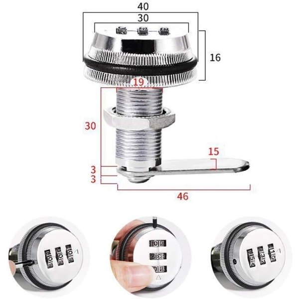 Kombinationslås med siffror, 30 mm kamlås i zinklegering