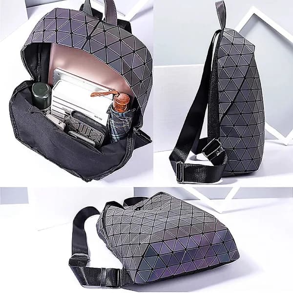 Geometric Backpack Holographic Luminous Backpack Reflective Bag Luminescent Iridescent Backpack Dark Gray Dark Gray
