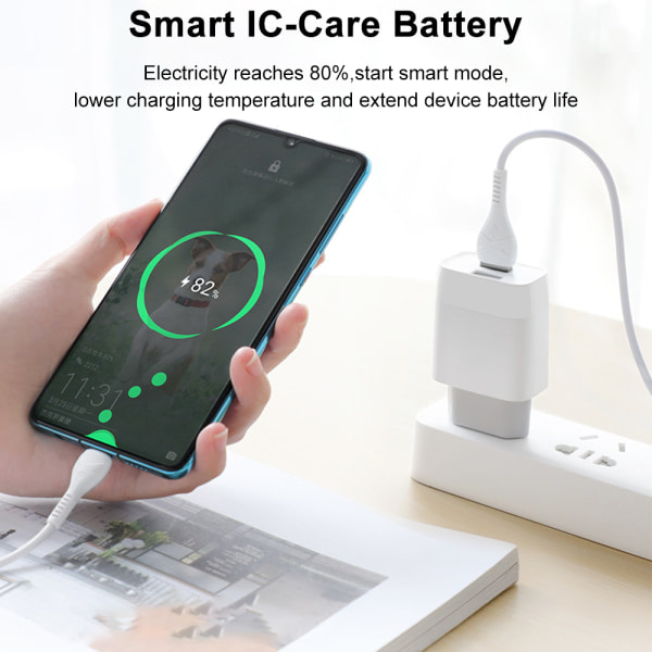 IC USB-oplader, opladningsadapter, 15 W USB-strømadapter, USB-stik til White With iPhone-kabel