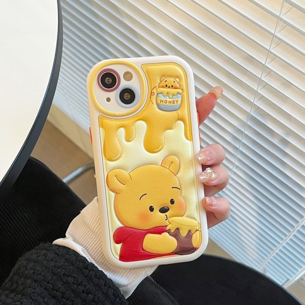 IC Kompatibel med iPhone 14 Pro Cute Case, Kawaii telefondeksel TPU Läder Cute Bear Cartoon Case Mjukt gummi Stötsäkert