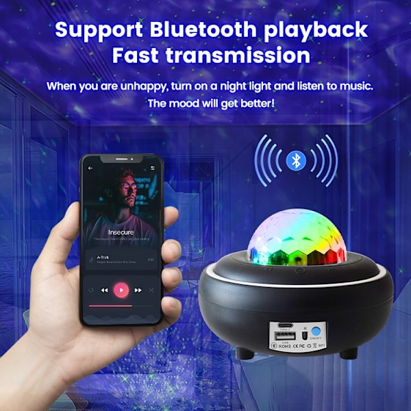 Stjärnprojektor LED Batteri - Galaxy Stjärnprojektor - 2.5h Svart Black LADDNINGSBAR - 2.5h speltid