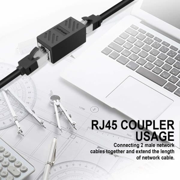 IC 2 stk RJ45-stik, Ethernet-adapter, Ethernet-kabelforlænger hun til hun-adapter, sort