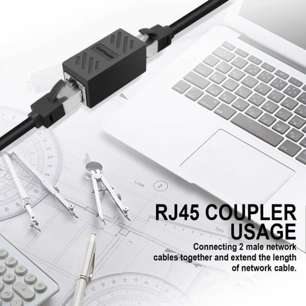 IC 2PCS Rj45-kontakt, Ethernet-adapter, Ethernet-kabelförlängare hona till hona-adapter, svart