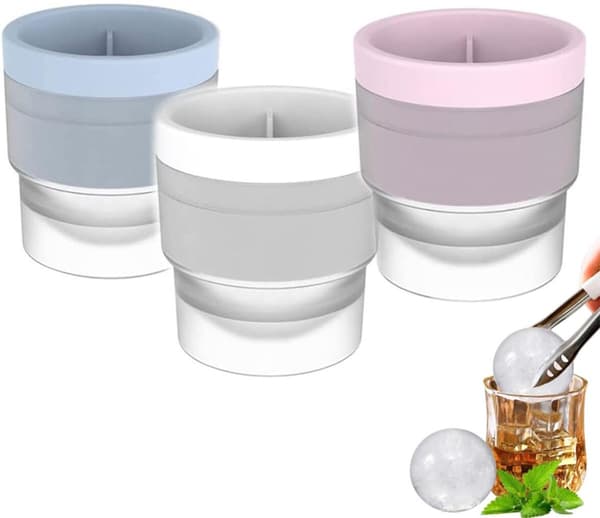Isboldforme - Runde isterningforme, genanvendelige stabelbare - til whisky, cocktails - 8*7cm - Blå, Pink, Hvid