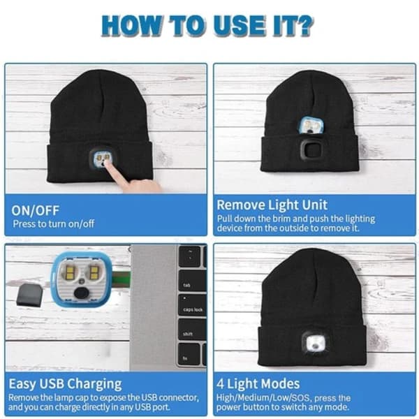 2-pack Unisex LED Beanie Hat Lamp Uppladdningsbar Varm Vinter Stickad Pannlampsmössa Grå-1 Pack Gray-1 Pack