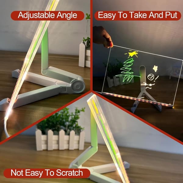 LED-ritbräda för barn, återanvändbar akrylskiva, 7-färgsmarkörer, USB-driven, justerbart stativ, hem eller kontor, 30 x 20 cm