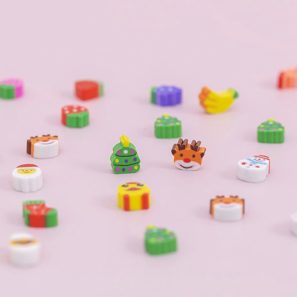 50 st/lot Mini suddgummin för barn, djur, frukt, jul, gummisuddgummi, kärleksform