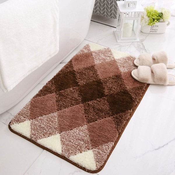 IC Gradient Diamond Badrumsmatte Mikrofiber Myk Shaggy Badmatte Sklisikker Absorberende Plysj Gulvmatter Matte for Badekar Dusj Bad (Brun, 24\"x35\")