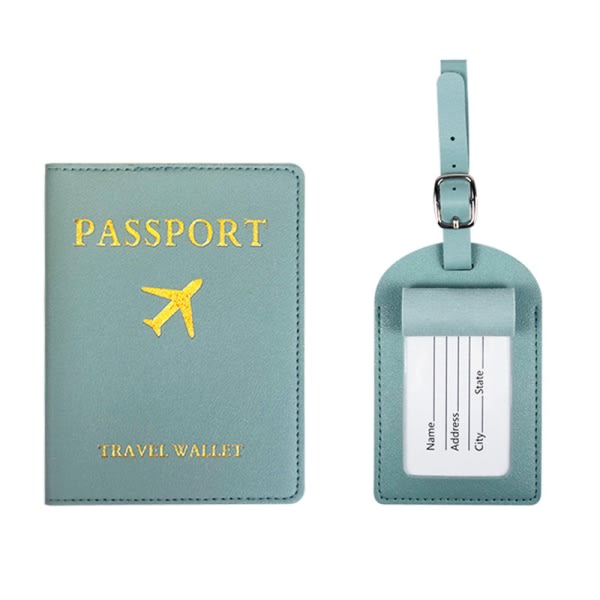 IC Enkel Passhållare och Bagage Tag Läder Reseuppsättningar Kupp Blue Passport&tag