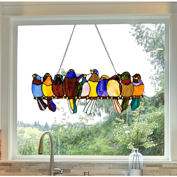 IC 9,5 tum hög målat glas Suncatcher fönsterpanel, flerfärgad