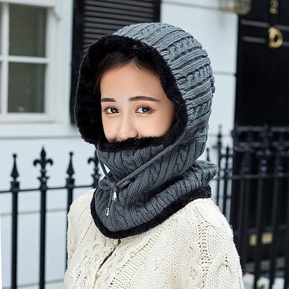 Vintermössa för damer, fleecefodrad stickad balaklava-mask