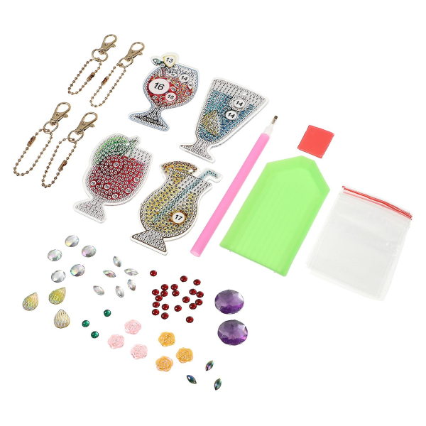 4 stk DIY Diamantbillede Nøglering DIY Diamantmaleri DIY Juice Serie Nøglering Hængende Til Taske Nøglefamilie IC