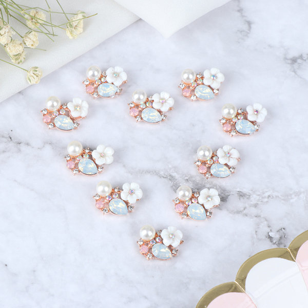 IC 10 STK Blomster Rhinestone Knapper Flatback Plating Perle Hårnål