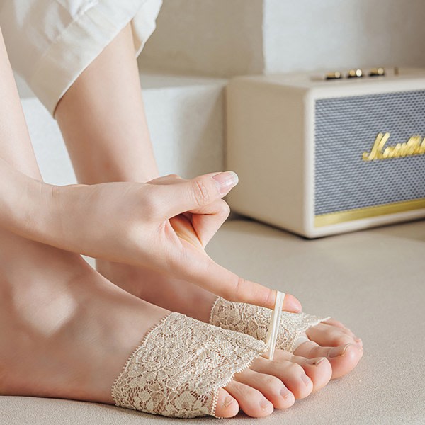 IC Sommar Halv Palm Strumpor Spets Bomull Elasticitet Mesh Halv Palm Innersula Fem Finger Strumpor Tå Separator Strumpor Fotvård