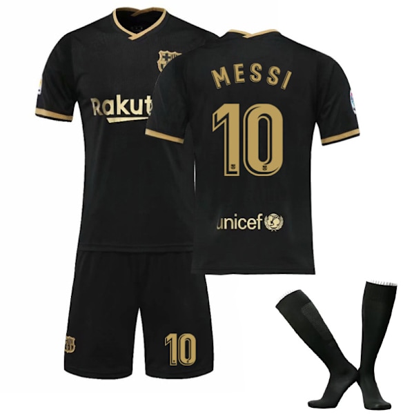 20-21 Barcelona pelipaita koti- ja vierasversio musta, kulta ja pinkki Messi jalkapallopuku setti Size 10 socks twenty four#