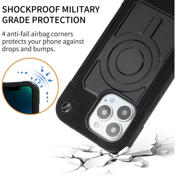 IC-fodral Designat för iPhone 13 Pro Max Fodral 6,7 tum Kompatibelt med MagSafe, Militärt skydd för hela kroppen Robust kraftigt fodral (svart)