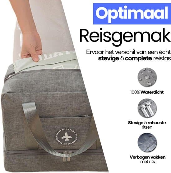 40x30x20 cm Rejsetaske med 5 rum og vandtæt foring, letvægts polyester håndbagage under sædet til flyrejser, grå