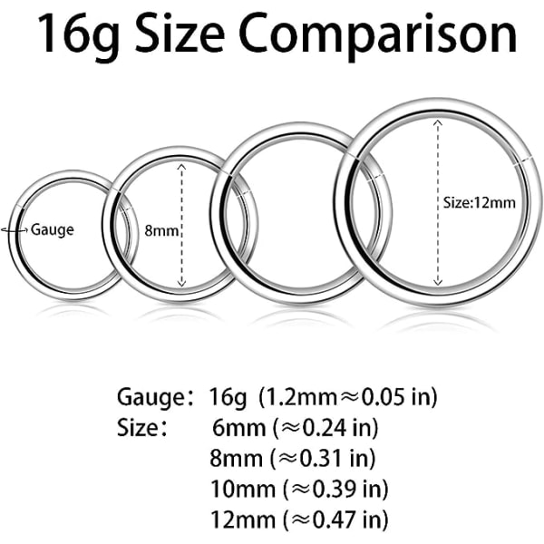 IC Nese-ring for kvinner og menn, Kucheed 316L Kirurgisk Stål Sleeper Hoop Ørepynt Septum Clickers Hengslet Segment Ring 10 mm, allergivennlig