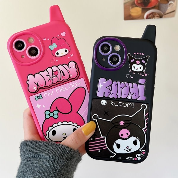 IC Cartoon Case for iPhone 12, Retro Kawaii Söt telefondeksel med sminkspegel Mjukt stötsäkert TPU-deksel for flickor Barn Tonåringar（Svart）