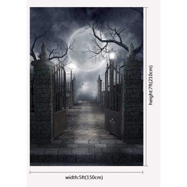 IC Halloween-teemainen valokuvaustausta Haukuttelevat Halloween-aiheiset pimeät kauhu-kuvat Kuu ja kuolleet puut Juhlat-koristelu Fotostudio rekvisiitta Taustat 5x7 jalkaa