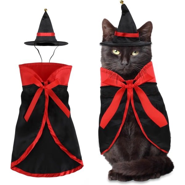 IC Halloween kattdräkt, justerbar vampyrkappa med bowlerhatt Halloween kattduksdekoration, kattunge Halloween cosplay kostymer Tillbehör