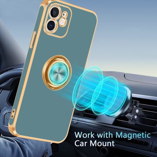 IC iPhone 12 etui, iPhone 12-etui med ringholder, [360° roterbar ringholder magnetisk holder], grå/guld