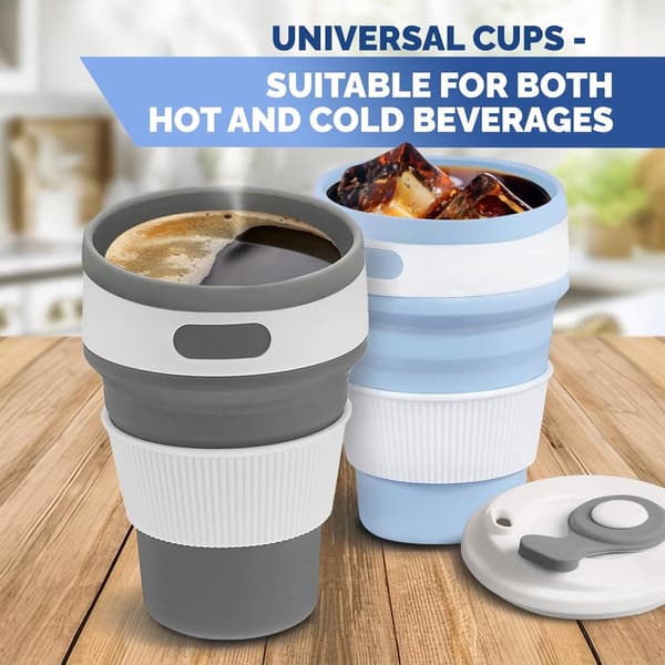 delar - 350ml - Blå - Hopfällbar - resemugg - silikon - Campingmugg - silikonmugg - mugg - med - lock