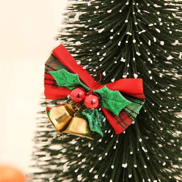 IC 16-pak julebånd med klokker Xmas Mini Bowknot Håndværk Gavepynt Juletræshængende Dekoration