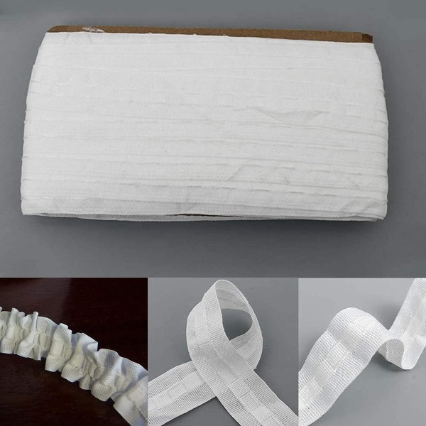 IC Polyester Gardinbånd, 30 m x 2,5 cm Universal Bånd for Folder, Gardinbånd Universal Bånd, Plissert Bånd for Folder, Gardinbånd Rufflebånd Gardiner, Hvit